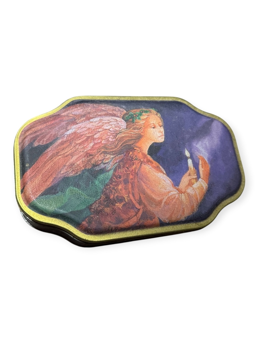 Vintage Sunshine Art Studio Angel Tin With Lid 1997 Purple Gold Decorative